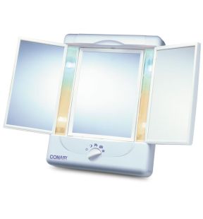 Conair TGTM7LXC - Three-Flap Mirror with 4 Light Settings, 5x or 1x Magnification, White