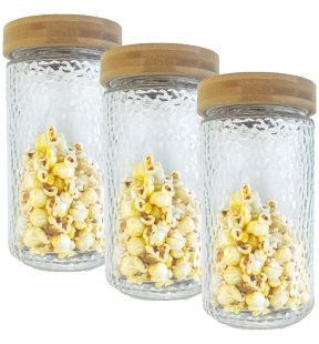 JS Gourmet - Set of 3 Embossed Glass Containers with Airtight Lid, 1700ml Capacity