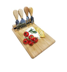 JS Gourmet - Bamboo Cheese Board with 4 Knives and Magnetic Holder