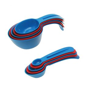 Starfrit - Set of Nesting Measuring Cups and Spoons, Blue and Red