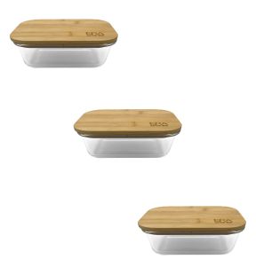 EraWare - Set of 3 Borosilicate Glass Container, Bamboo Lid, Oven Safe, 370ml