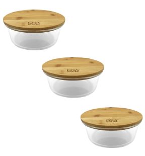 EraWare - Set of 3 Borosilicate Glass Container, Bamboo Lid, Oven Safe, 400ml