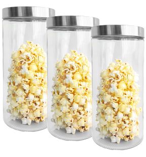 JS Gourmet - Set of 3 Glass Containers with Airtight Lid, 2100ml Capacity