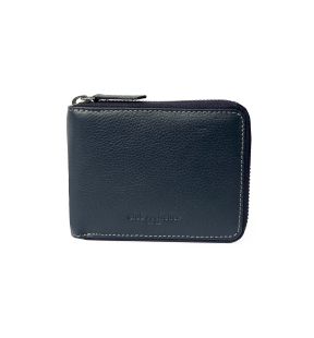 Men's Full Leather Zipper Around Wallet with Center Wing