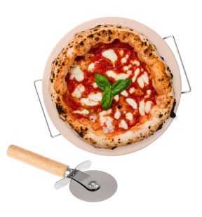 JS Gourmet - Pizza Stone Set with Wheel and Support, 15" Diameter