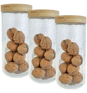 JS Gourmet - Set of 3 Embossed Glass Containers with Airtight Lid, 2100ml Capacity