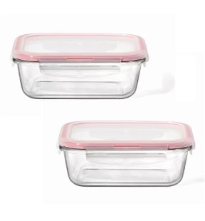 LocknLock - Set of 2 Airtight and Leakproof Glass Containers, 630mL Capacity, Red