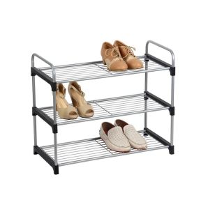 Jessar - 3 Tier Shoe Rack, Silver and Black