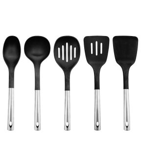 JS Gourmet - Set of 5 Kitchen Utensils in Nylon and Stainless Steel, Heat Resistant