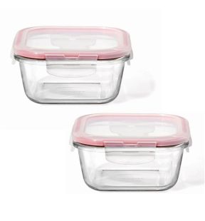 LocknLock - Set of 2 Airtight and Leakproof Glass Containers, 500mL Capacity, Red