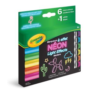 Crayola Neon Light Effects Markers, 6 Colours + 1 White Paint Pen