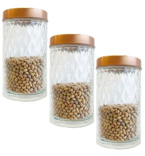 JS Gourmet - Set of 3 Embossed Glass Containers with Airtight Lid, 1700ml Capacity