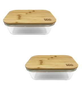 EraWare - Set of 2 Borosilicate Glass Dishes, Bamboo Lid, Oven Safe, 1040ml