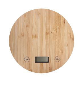 JS Gourmet - Round Digital Kitchen Scale with LCD Display, Made of Bamboo