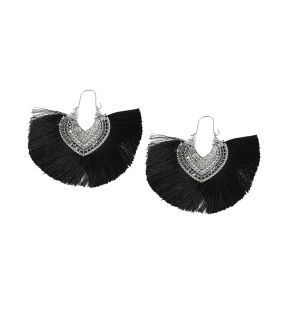 SOHI Women's Black Tassel Hoop Earrings