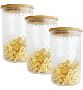 JS Gourmet - Set of 3 Embossed Glass Containers with Airtight Lid, 1500ml Capacity