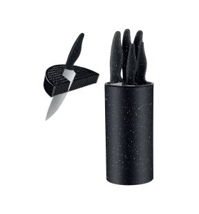 JS Gourmet - Knife Set with Universal Storage Block, Stainless Steel Blade, Black