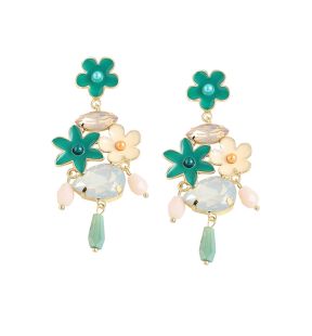 SOHI Women's Green Floral Drop Earrings