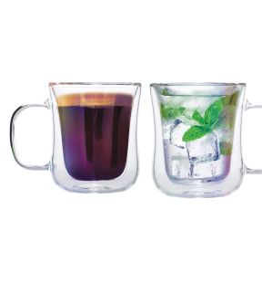 JS Gourmet - Set of 2 Double-Wall Iridescent Glass Mugs, 250ml Capacity