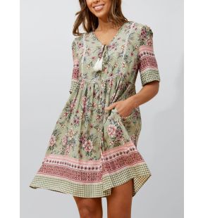 Gloria Short Dress A-Line Floral Print Green