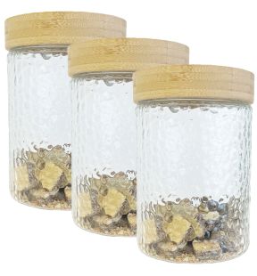 JS Gourmet - Set of 3 Embossed Glass Containers with Airtight Lid, 1300ml Capacity