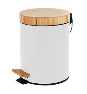 Jessar - Pedal Bin, 5 Liter Capacity, Soft Close, Bamboo Lid, White