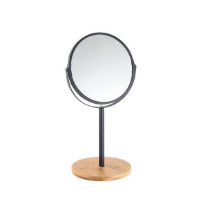 Jessar - Double Sided Mirror with Bamboo Stand, 1x and 2x Magnification, Black