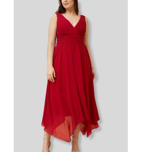 Scarlett Midi Dress Handkerchief Hem Red