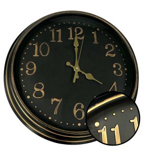 Hauz - Round Wall Clock, 16" Diameter, Quartz Precision, Black