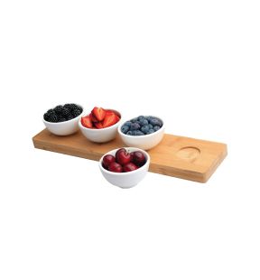 JS Gourmet - Bamboo Serving Tray Set with 4 Ceramic Bowls