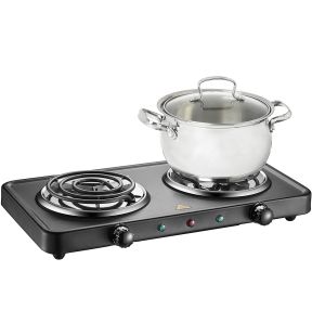 Salton Dual Coil Portable Electric Cooktop Temperature Control Black