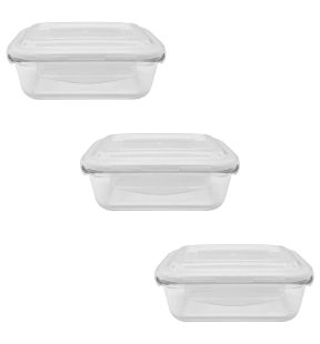 EraWare - Set of 3 Borosilicate Glass Containers, Airtight and Leak-proof, Oven Safe, 640 ml