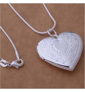 Silver Plated Heart Pendant Necklace (925 Sterling Silver - Heart within Heart)