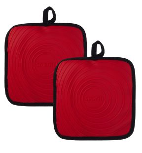 Starfrit - Set of 2 Silicone Mitts/Trivets, Resists Up to 240 Degrees Celcius, Waterproof, Red