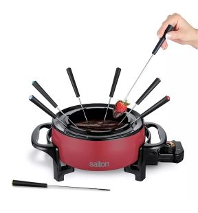 Salton Electric Fondue Set with 2.8 Liter Non-Stick Bowl 1000W Red