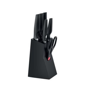 JS Gourmet - Knife Set with Storage Block, Stainless Steel Blade, Black