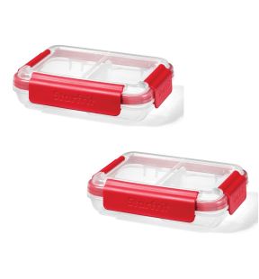 LocknLock - Set of 2 EasyLunch Divided Plastic Containers, 473mL Capacity, Red