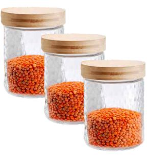 JS Gourmet - Set of 3 Embossed Glass Containers with Airtight Lid, 900ml Capacity