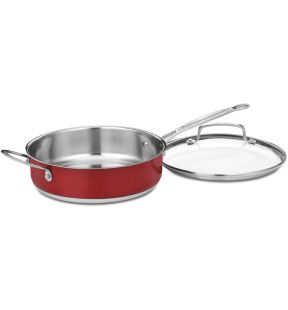 Cuisinart Chef's Classic Saute Pan w/ helper handle & cover: 3-quart, s/s, metallic red | CS330-24HMR