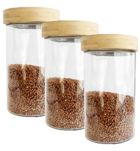 JS Gourmet - Set of 3 Glass Containers with Airtight Lid, 1700ml Capacity