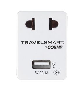 Travel Smart - Travel Adapter with USB Port, White