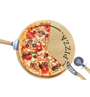 JS Gourmet - 13" Pizza Board Set with 3 Stainless Steel Utensils