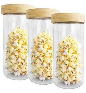 JS Gourmet - Set of 3 Glass Containers with Airtight Lid, 2100ml Capacity