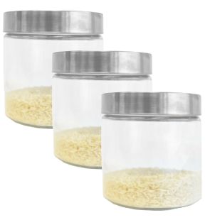 JS Gourmet - Set of 3 Glass Containers with Airtight Lid, 900ml Capacity