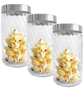 JS Gourmet - Set of 3 Embossed Glass Containers with Airtight Lid, 1700ml Capacity