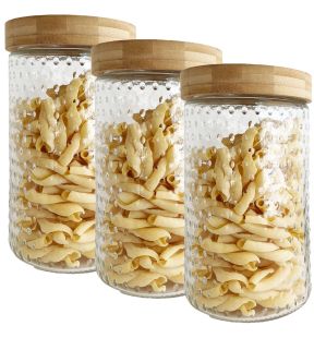 JS Gourmet - Set of 3 Embossed Glass Containers with Airtight Lid, 1700ml Capacity