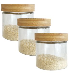 JS Gourmet - Set of 3 Glass Containers with Airtight Lid, 900ml Capacity