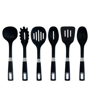 JS Gourmet - Set of 6 Nylon Kitchen Utensils, Heat Resistant, Black