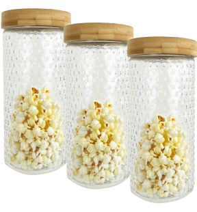 JS Gourmet - Set of 3 Embossed Glass Containers with Airtight Lid, 2100ml Capacity