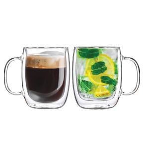 JS Gourmet - Set of 2 Double Walled Glass Mugs, 250ml Capacity